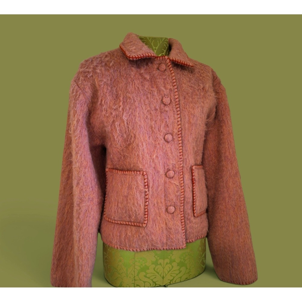 Strut & Bolt Pink Shaggy Cozy Cotton Wool Blazer Jacket Fall Cottagecore Small